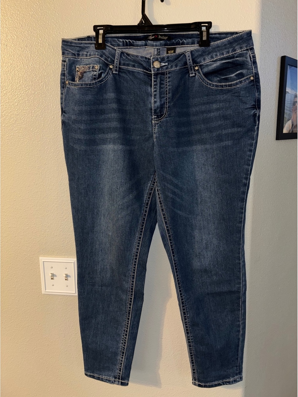 Y2K Love Indigo Embellished Cross Back Pocket Jeans 16W